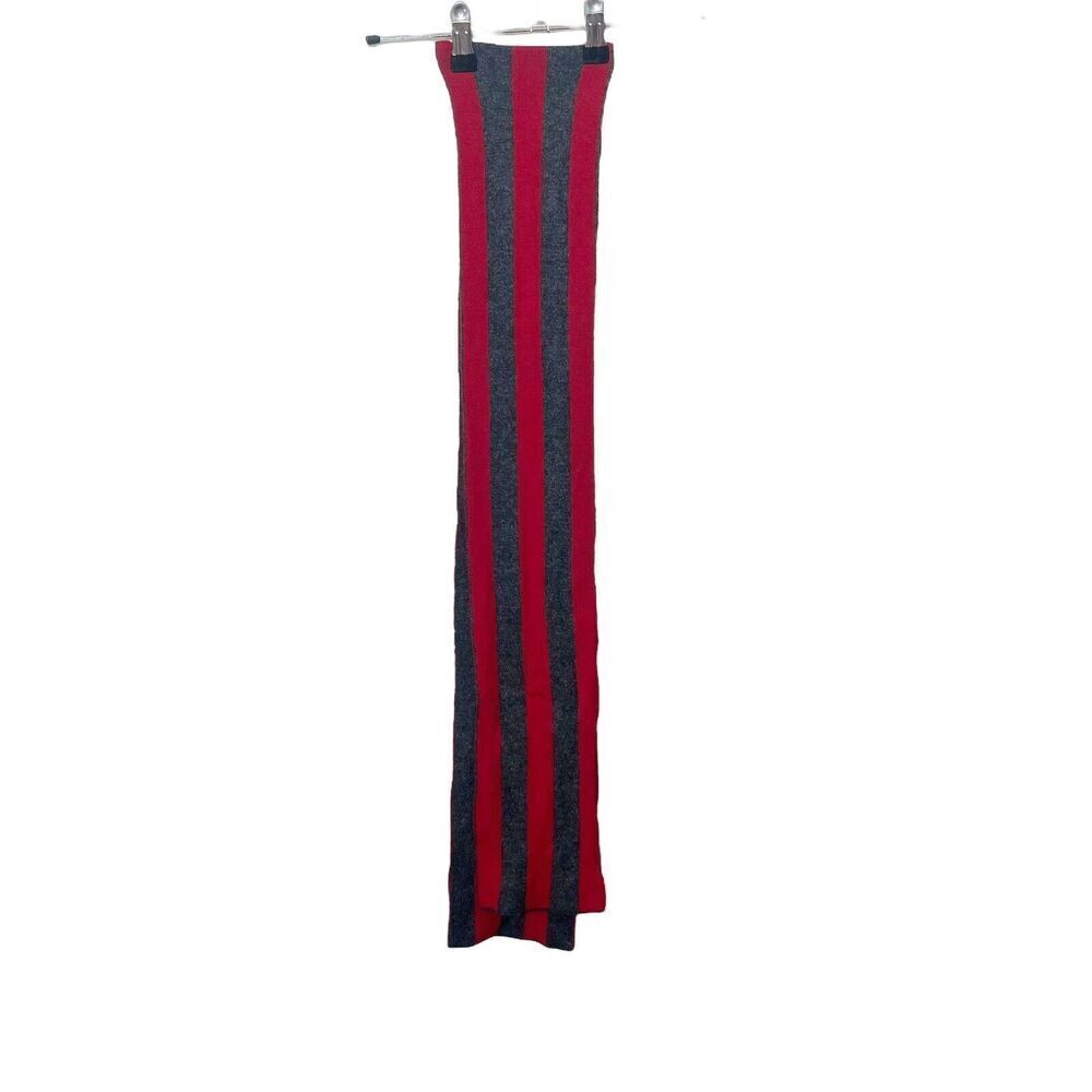 Sleepy Jones Striped Scarf Red Grey Cashmere Wool Angora Rabbit Blend 62x5 New — image 3 of 8